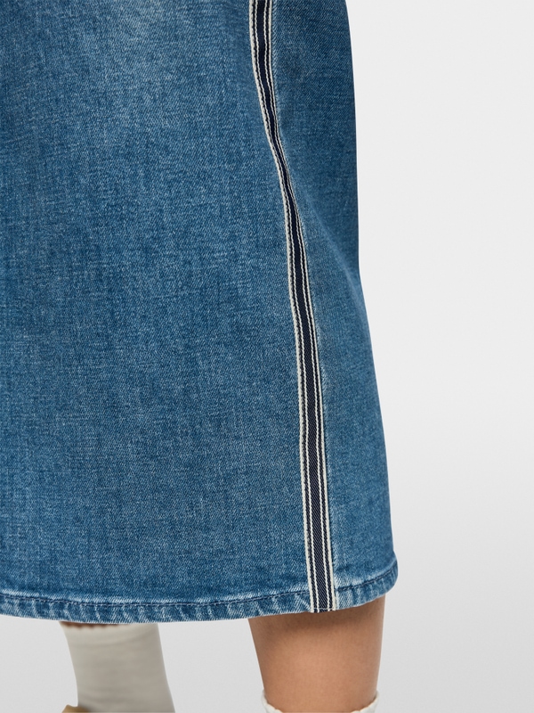 Denim midi skirt with side stripes