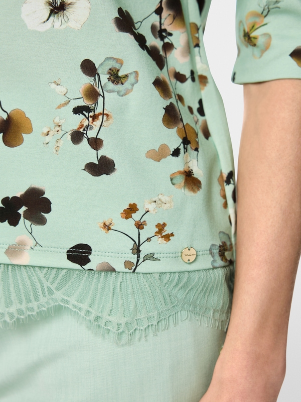 T-shirt à fleurs avec bordure en dentelle