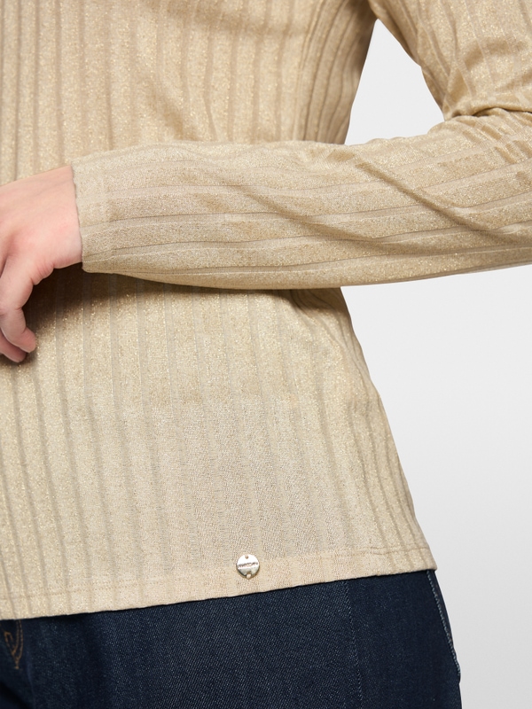 Lurex ribbed shirt with stand-up collar