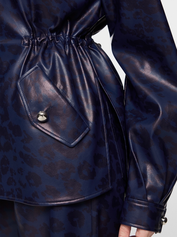 Faux leather blouse with leopard print