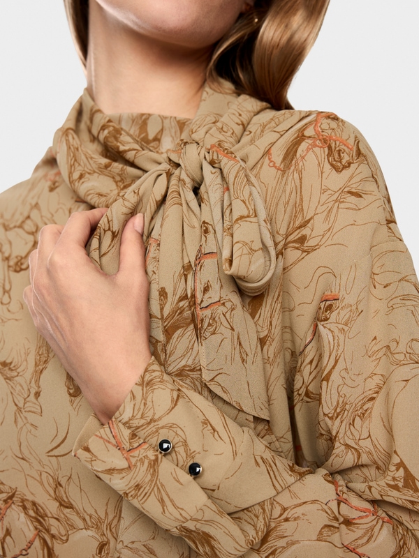 Bow blouse with horse print