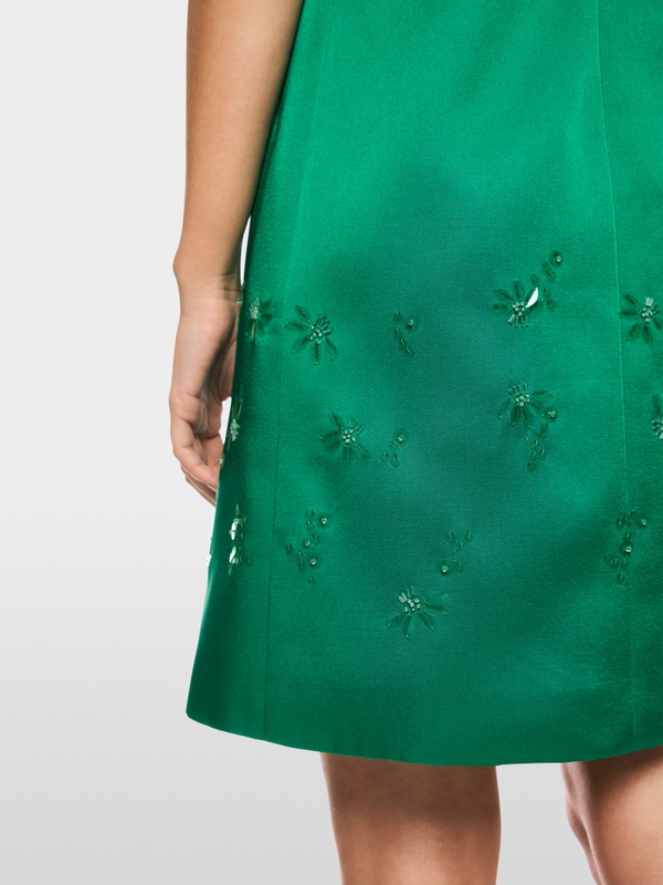 Satin dress with sequin trim