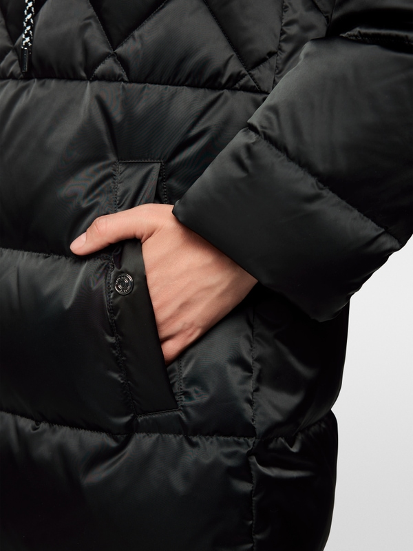 Long quilted coat with hood