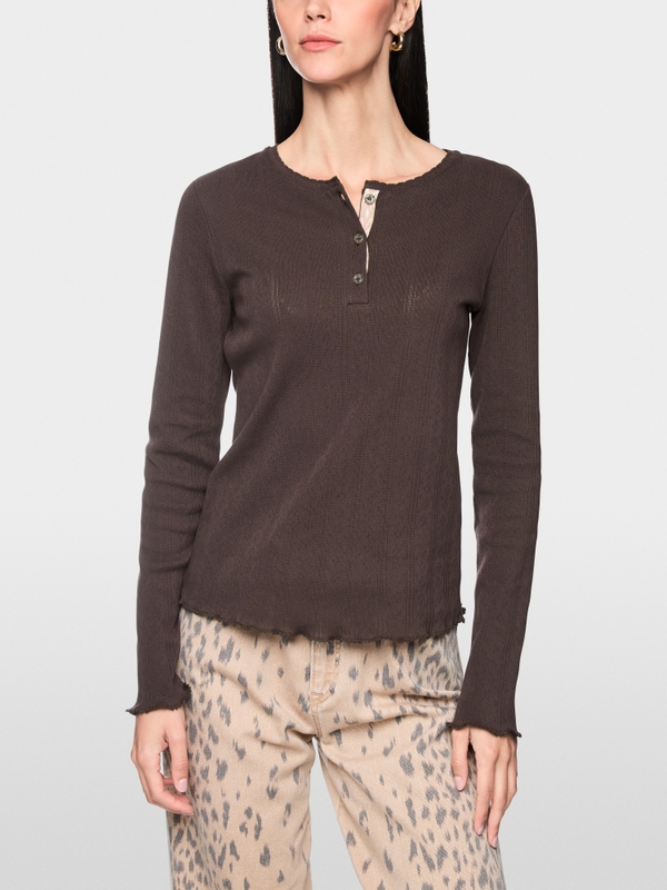 Long-sleeved buttoned openwork top