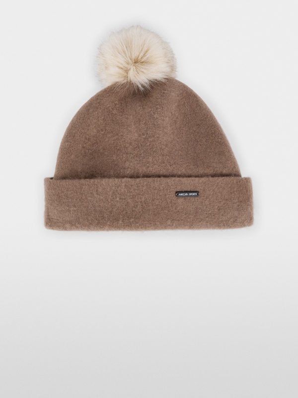 Felt hat with faux fur pom-pom
