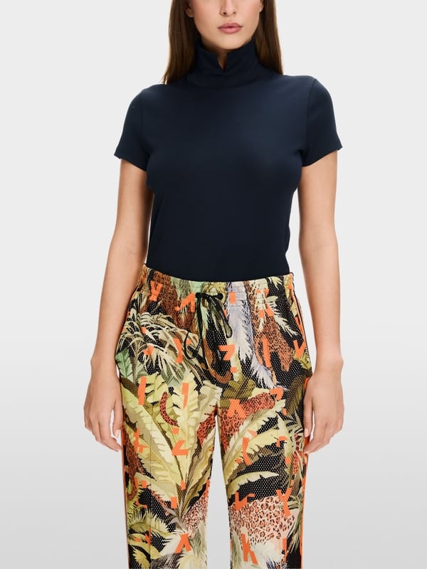 T-shirt with slit mock neck