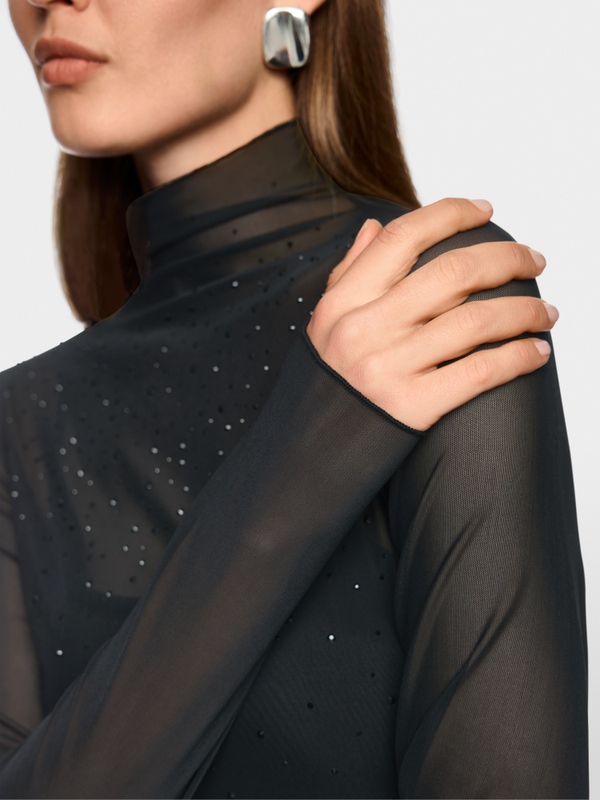 Mesh-Longsleeve mit Hotfixsteinchen