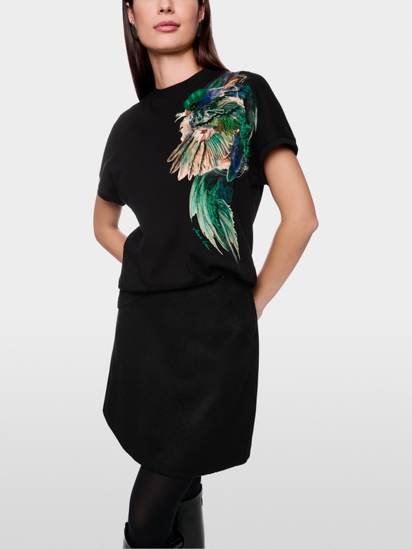 T-shirt en coton avec imprimé plumes
