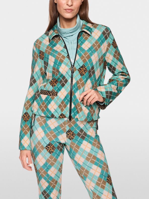 Veste en scuba avec motif argyle et détails léopard