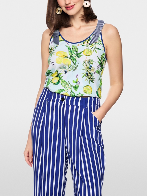 Stretch cotton top with lemon print