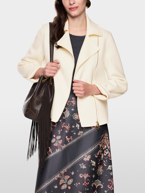 Elegante wollen jas in bikerstijl