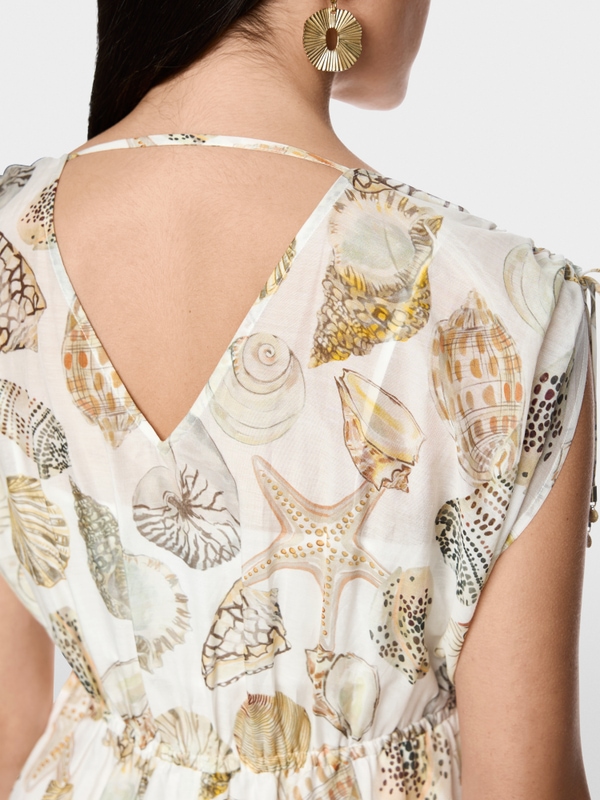 Mid-length dress in cotton and silk