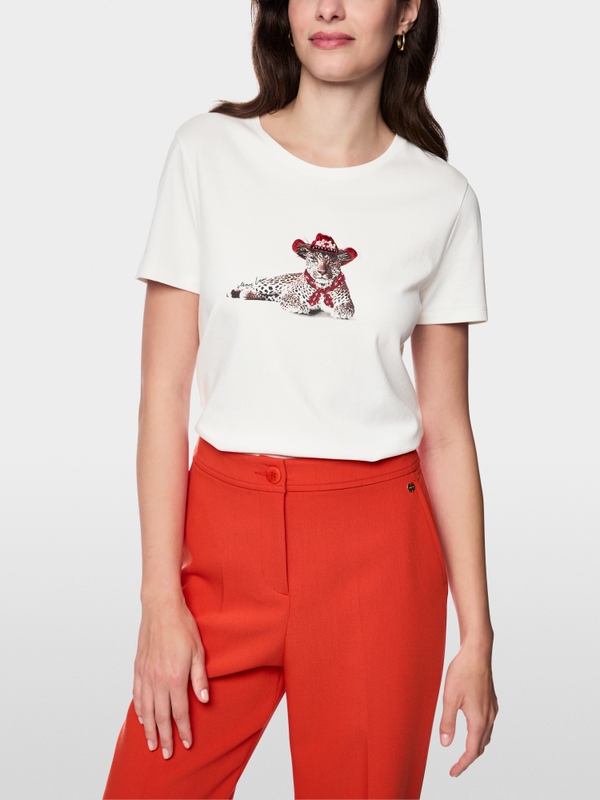 Cotton shirt with leopard motif