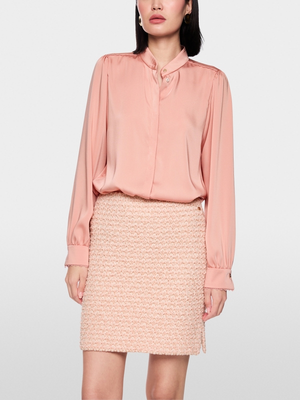 Blouse with lace and stand-up collar