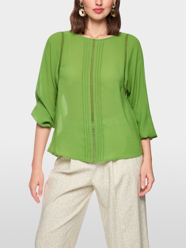 Blouse with lace and pintucks