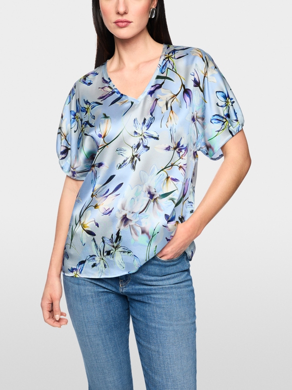 Silk blouse shirt with lily print