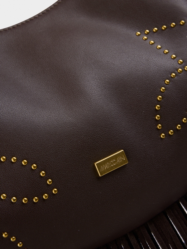 Hobo bag with studs and fringing