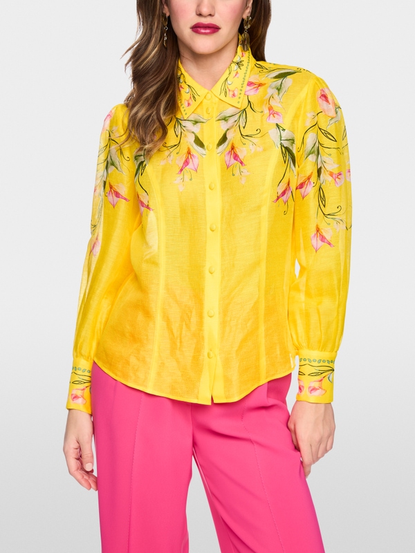 Linen-silk blouse with calla print