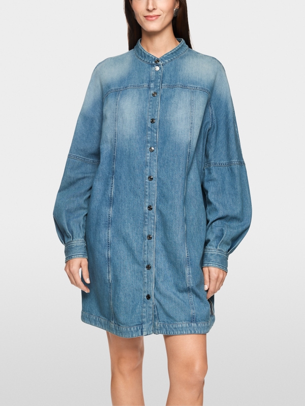 Denim mini dress with stand-up collar