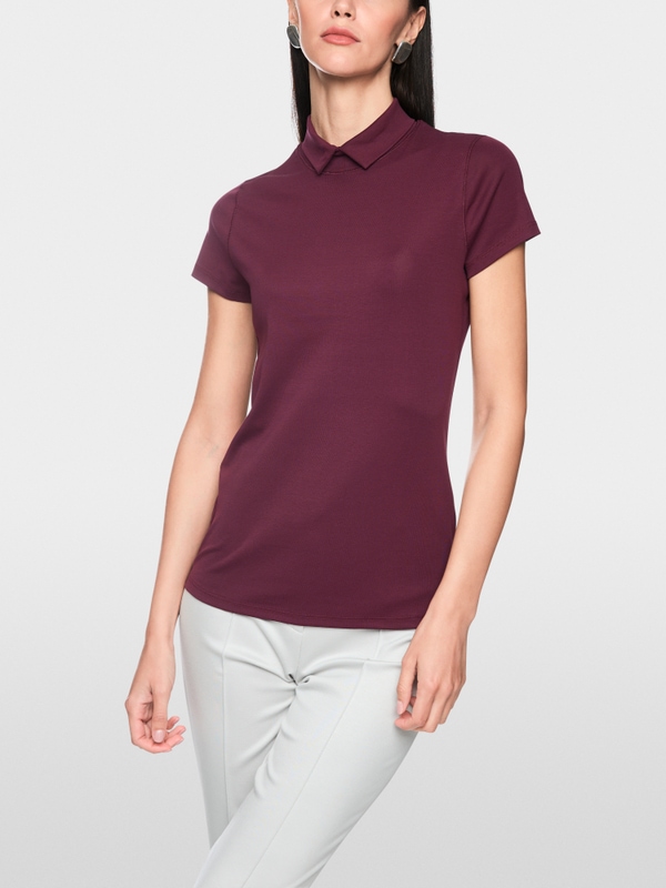 Stretch cotton shirt with raised collar