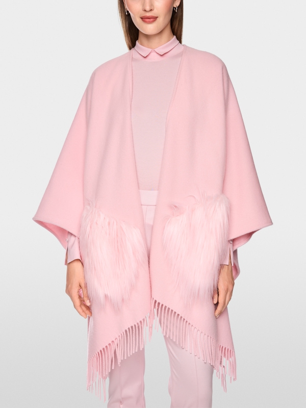 Cape with faux fur pockets