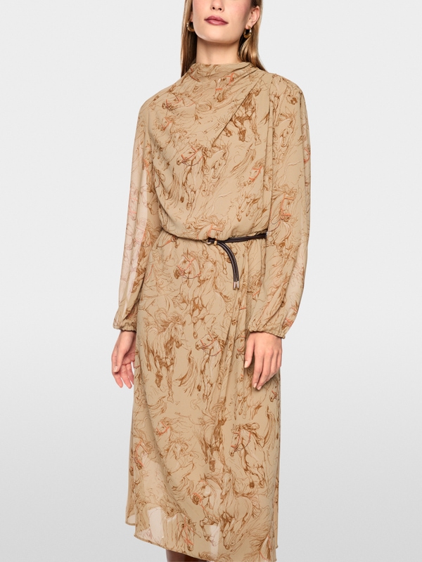 Printed dress with drawstring belt