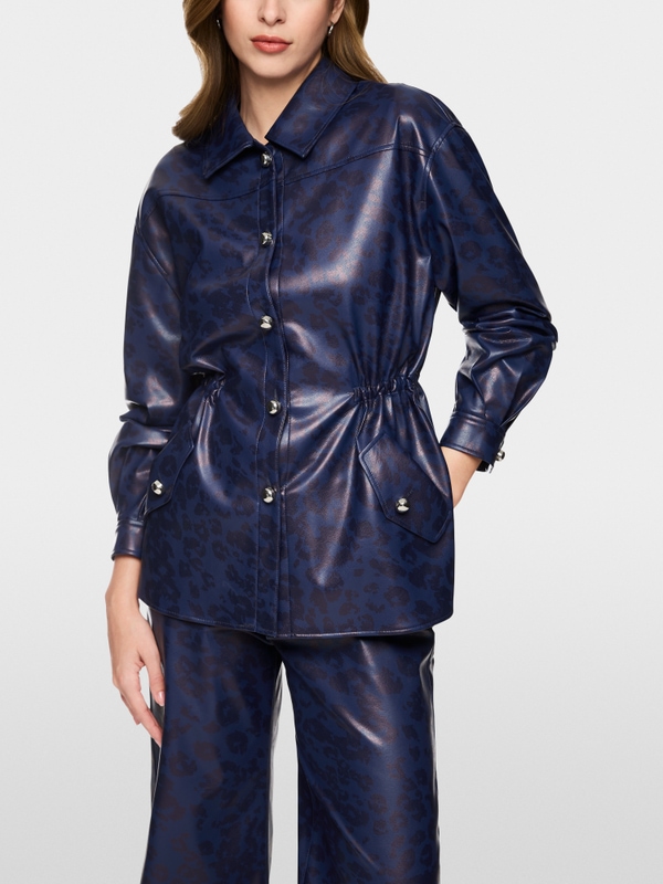 Faux leather blouse with leopard print
