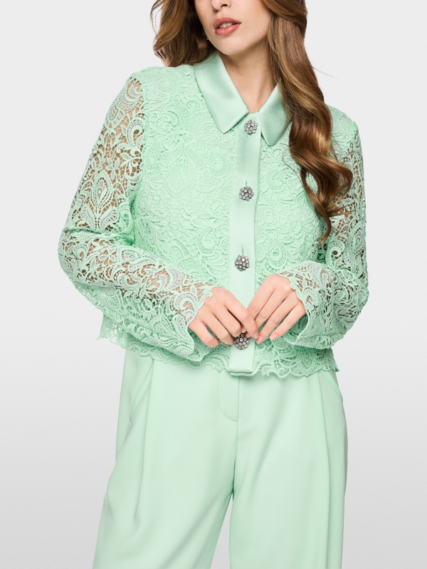Jacket with lace and rhinestone buttons