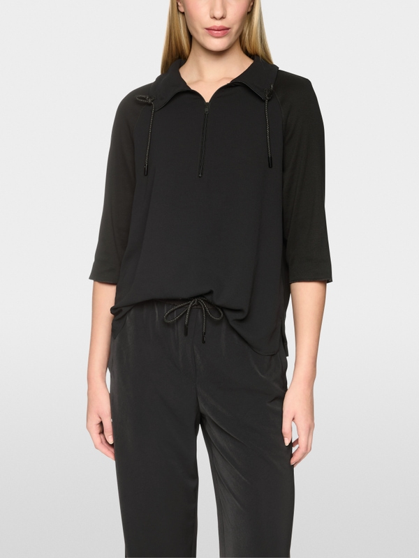 Troyer-style blouse with fine rib