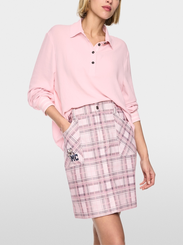 Blouse with polo collar and flounce