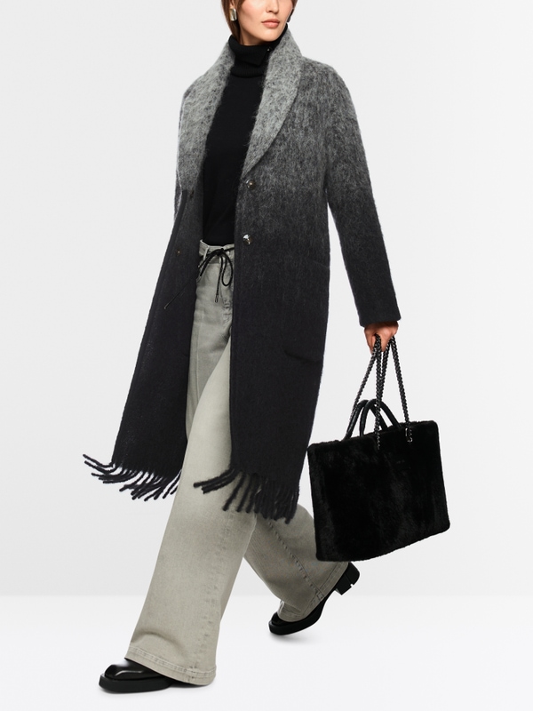 Alpaca blend coat with fringes