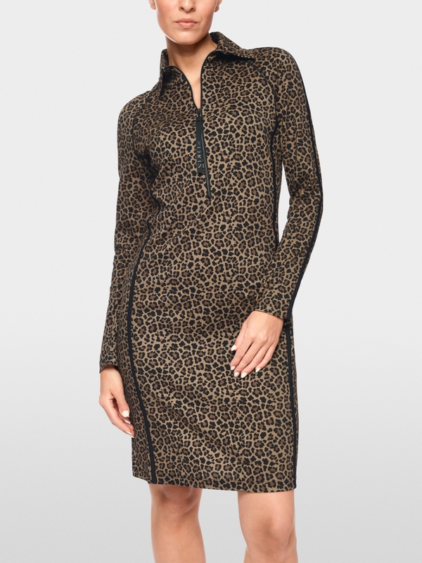 Robe léopard en jersey côtelé avec fermeture éclair