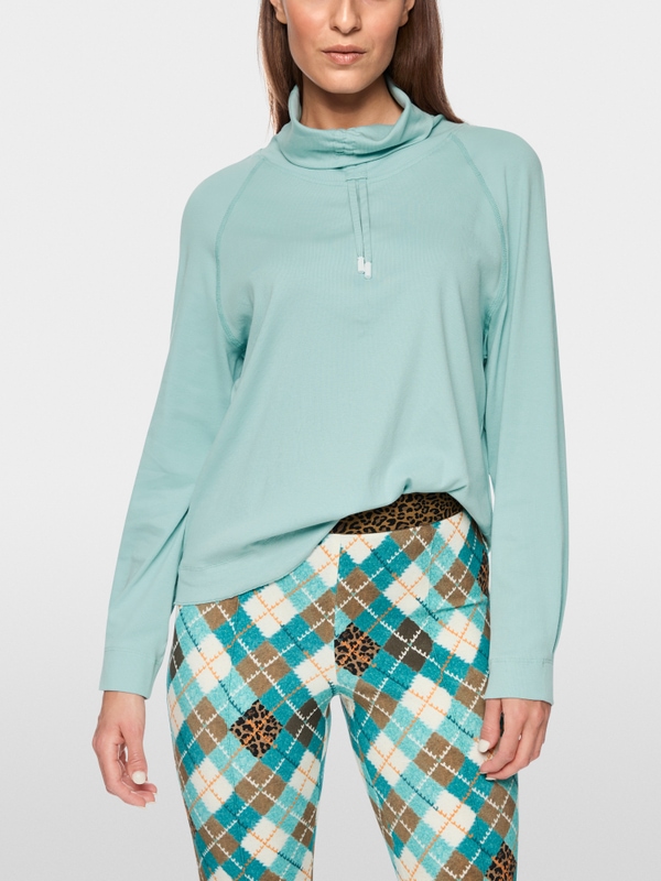 Shirt met lange mouwen, col en trekkoord