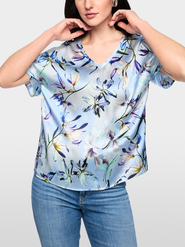Silk blouse shirt with lily print