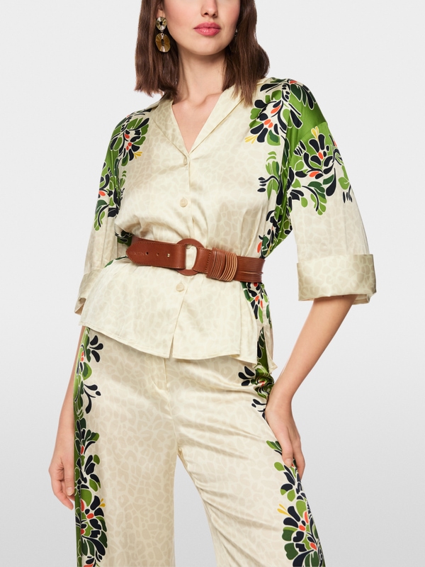 Blouse with leopard hibiscus print