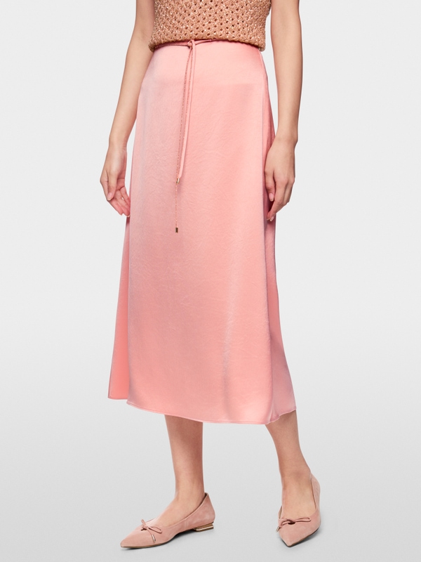 Jupe midi en satin avec cordon à nouer