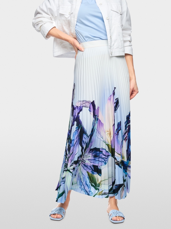 Pleated midi skirt with lily print