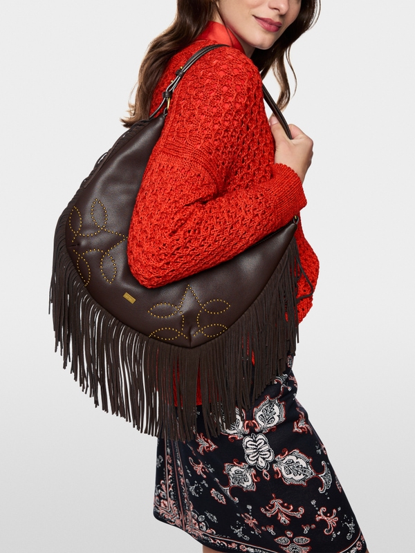 Hobo bag with studs and fringing