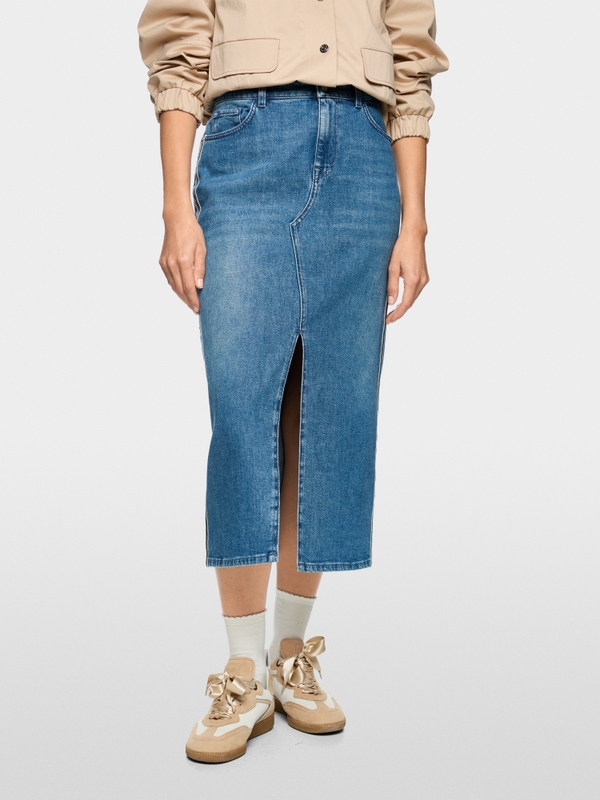 Denim midi skirt with side stripes