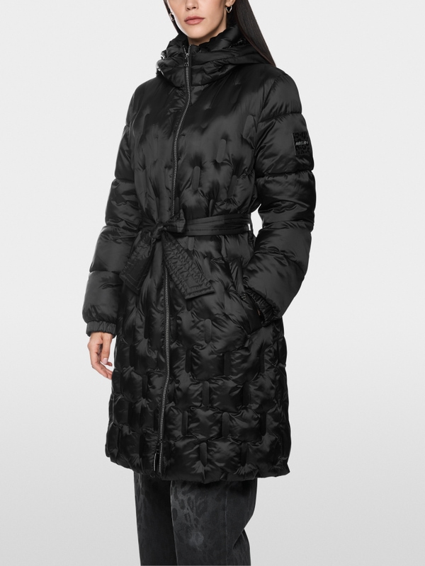Padded coat with waist belt