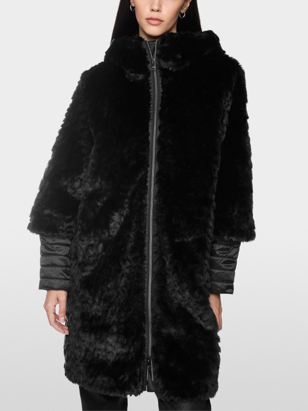 Faux fur hooded coat
