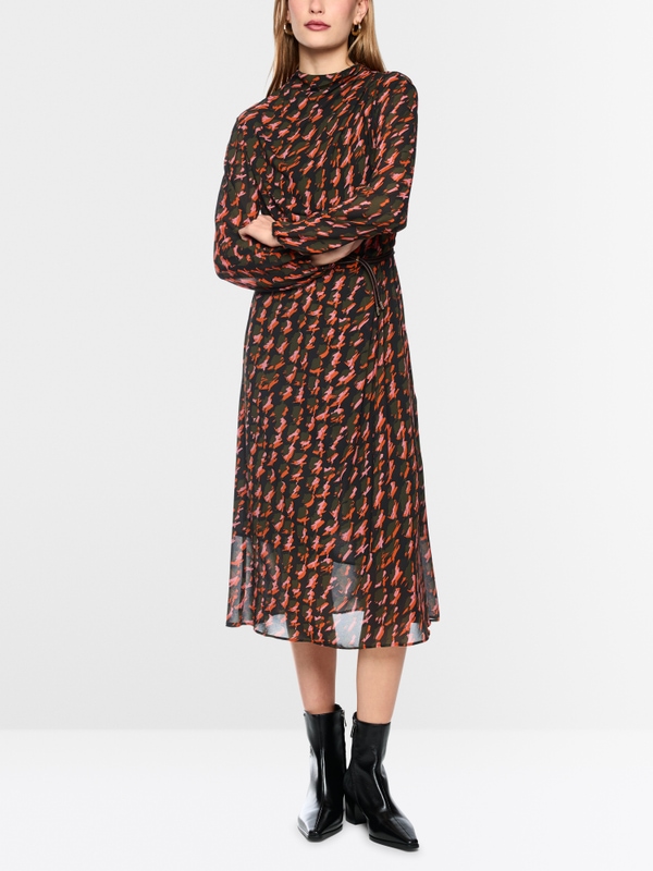 Printed dress with drawstring belt