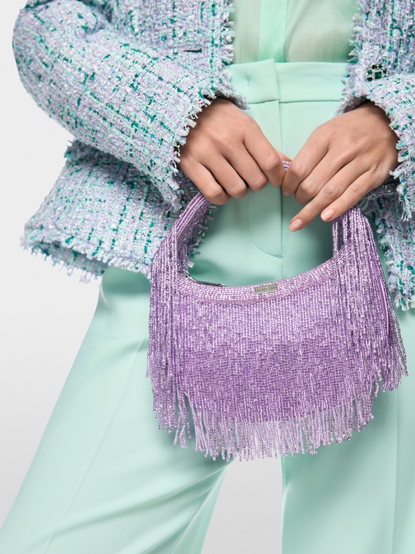 Satin mini bag with pearl trim