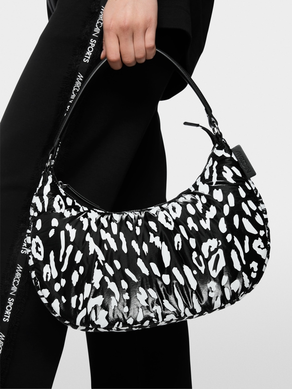 Nylon hobo bag with leopard print
