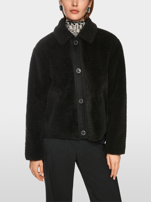 Faux fur jacket with wool details