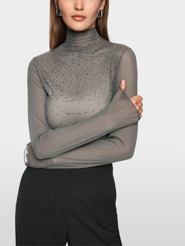 Mesh-Longsleeve mit Hotfixsteinchen