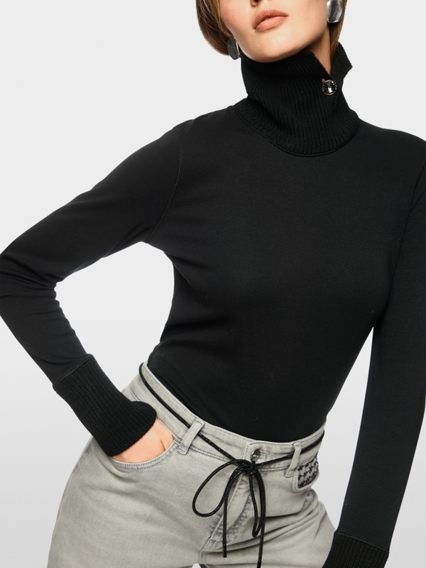 Longsleeve mit gestricktem Kragen