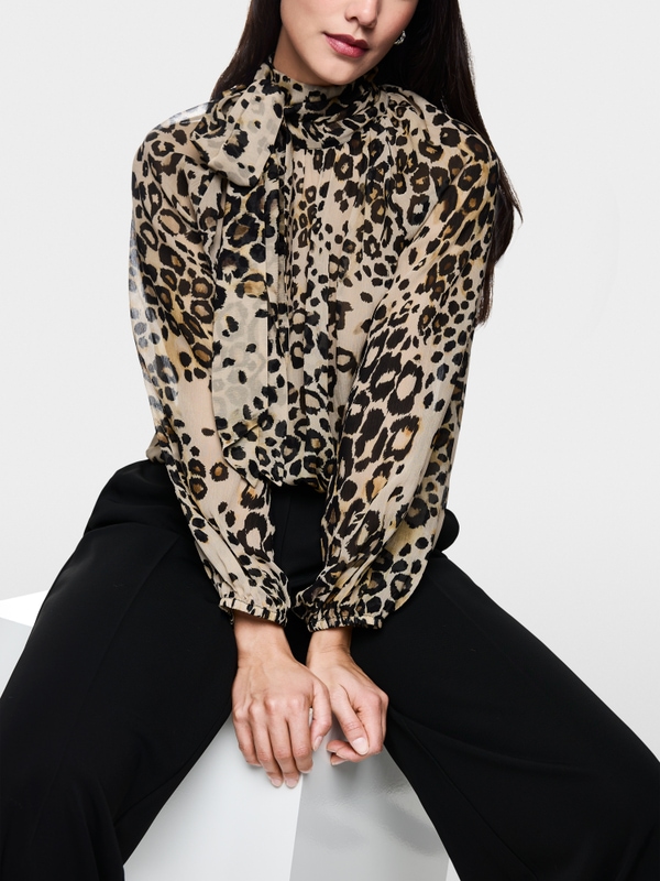 Schluppenbluse mit Leo-Print