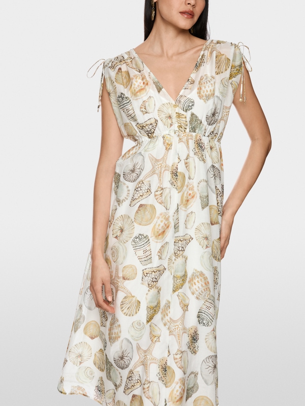 Mid-length dress in cotton and silk