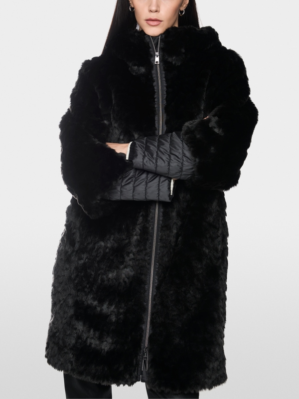 Faux fur hooded coat